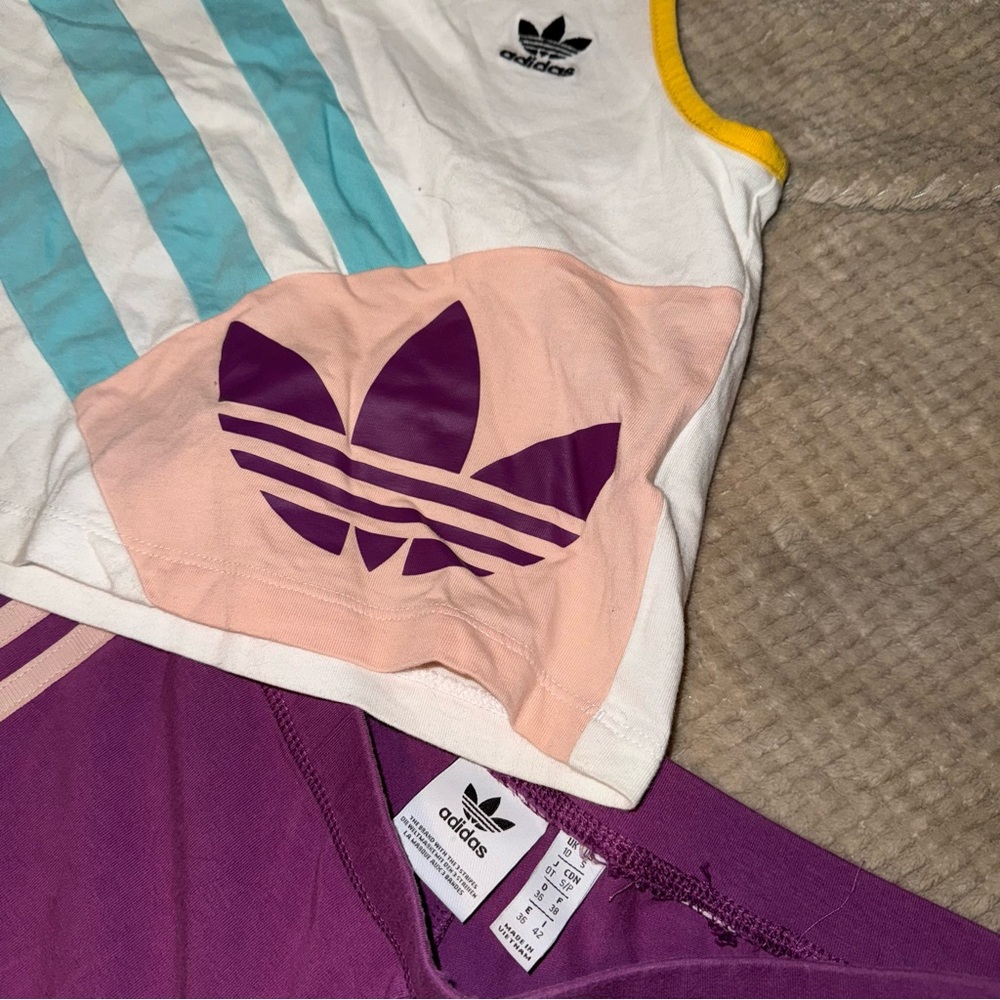 Adidas White Crop Tank & Biker Short Set